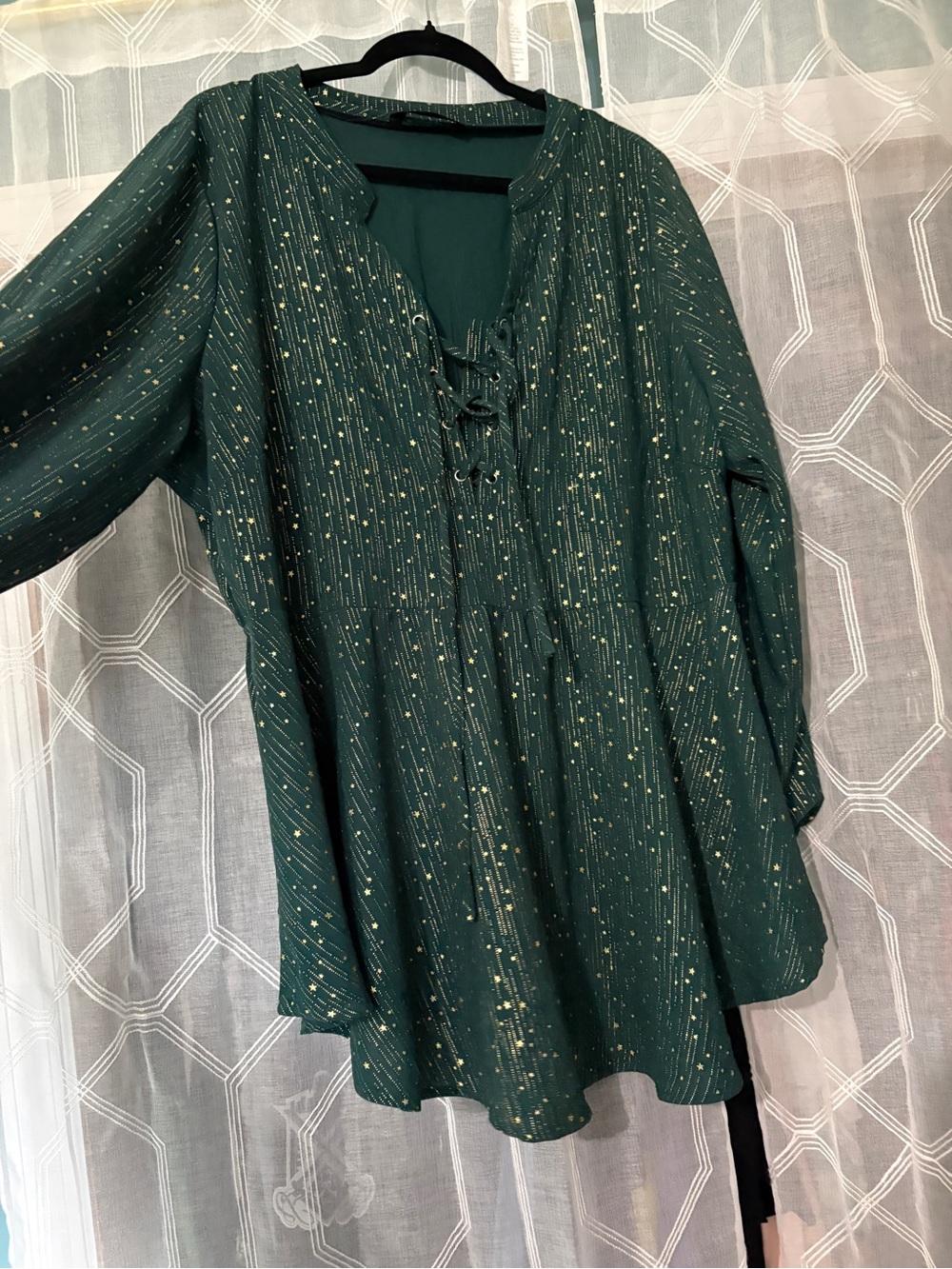 BloomChic Emerald Green Glitter Lace-Up Tunic - Picture 2 of 3
